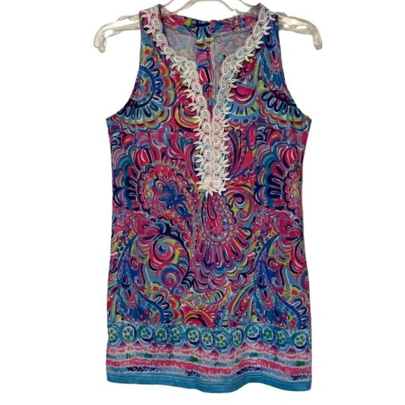 Women's Small Mini Dress Multicolor Sleeveless‎ Lace Resort-wear Tropical Casual - Picture 1 of 7